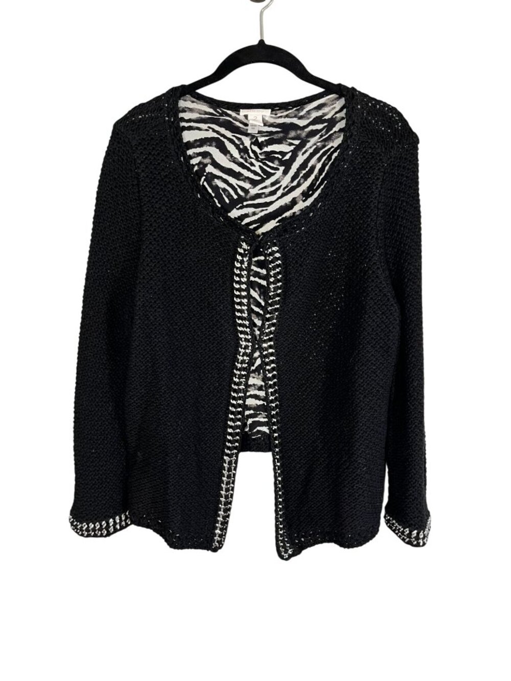 Neutral Knit Sweater L Preppy Metallic Classic Resort Quiet Luxury Animal Print